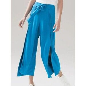 WHBM Wide-Leg Crop Open Slit Leg Attached Tie Belt Palazzo Pants Size M-L